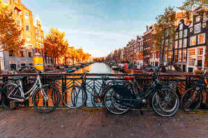 iStock 622779250 300x200 Bicycles parked on a bridge in Amsterdam